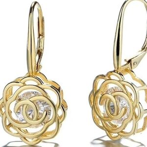 14K Yellow Gold Plated Caged with Crystals from Swarovski Rose Lever Back Earrin